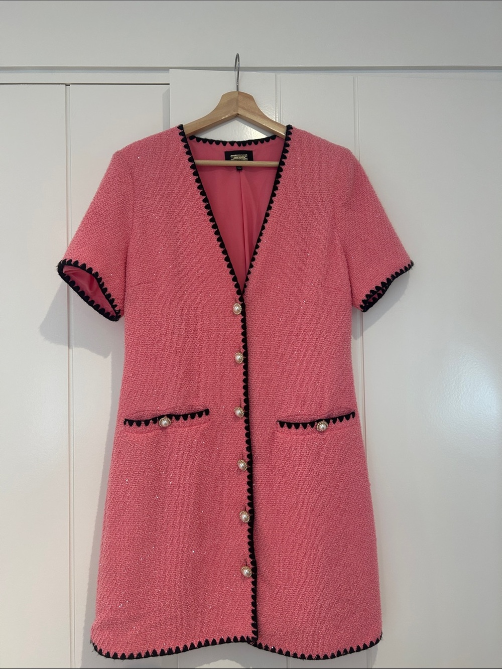 Pink Short Sleeve Dress with Black Trim